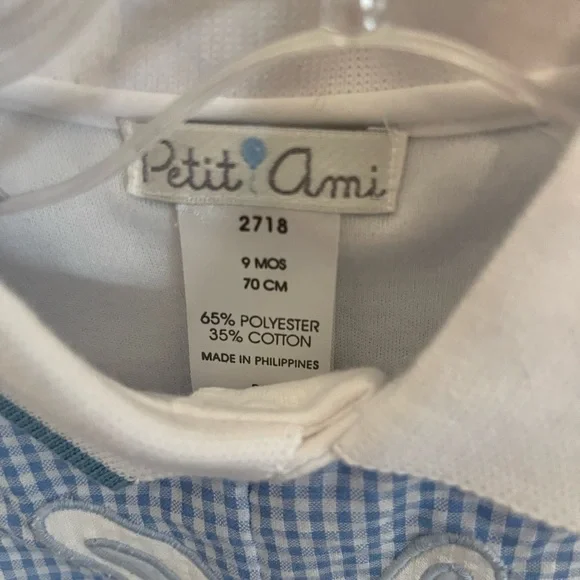 Petit Ami bunny gingham romper with adorable bunny and chicks design on front. - Picture 3 of 5